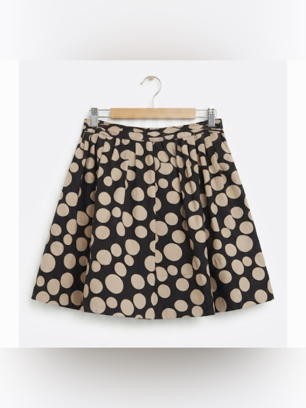 Pennyblack Black & Beige Polka Dot 100% Italian Silk Mini Skirt Size 4 SMALL